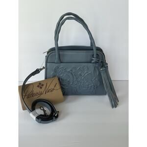Patricia Nash Ashford Rose Blue Leather Satchel Handbag Crossbody Strap NWOT